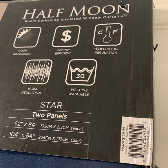 Half Moon Blue w Silver Stars 52”x84” Room Darkening  Insulated Curtains NEW - Picture 6 of 17